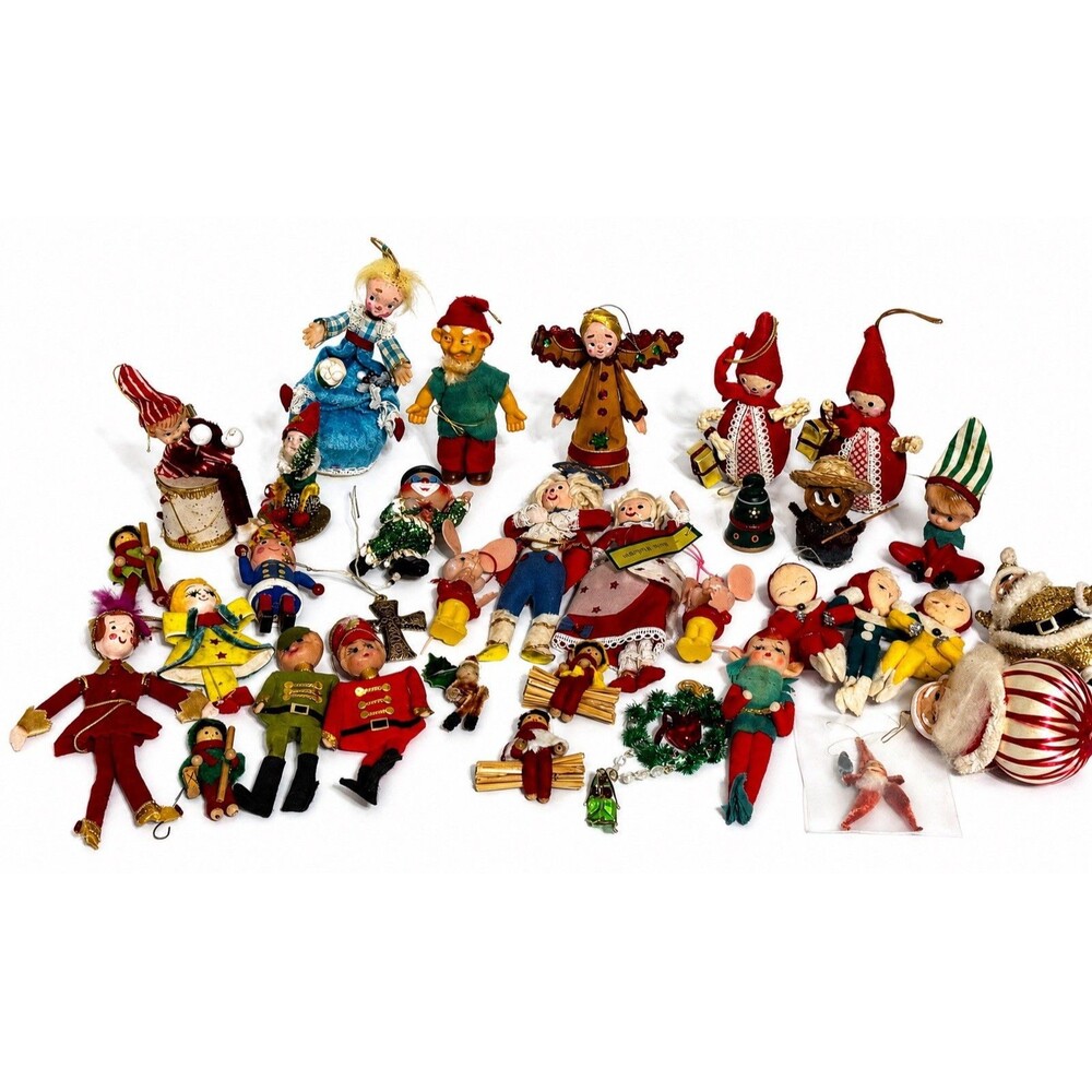 Vintage Christmas Ornaments Lot Japan Elves Pixies MCM Felt Spun Cotton Decor